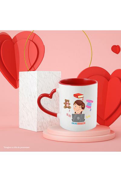 StoryGift Romania Mug With Online Shopping, Laptop, Discounts, Book, Bear, Coat, Multicolor 330 ml,, With ,STG