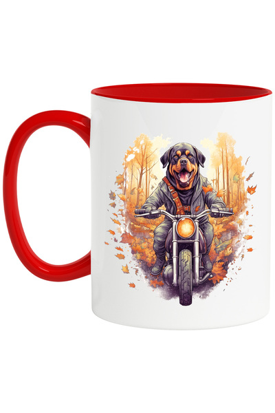 StoryGift Romania Cana Cu Un Catel Rottweiler Pe Motocicleta | Ilustratie | F...
