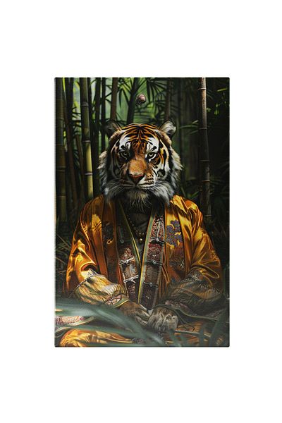 StoryGift Romania Canvas Print Tiger With Fierce Gaze And Small Shining Eyes In Yellow Kimono Next To