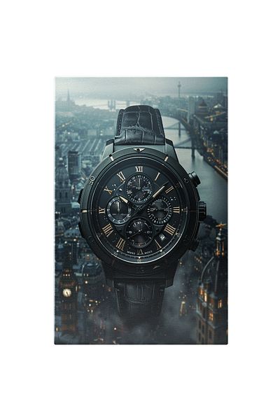 StoryGift Romania Tablou Canvas Prezentarea Unui Ceas Mecanic De Mână Curea Din Piele Cu Striații Orașul Întuneca