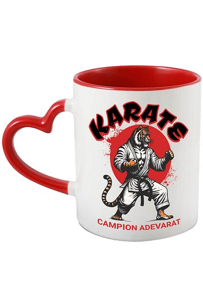 StoryGift Romania Mug With Tiger In Martial Arts Costume Karate Contact Fighting Motivational Like, With Heart Handle