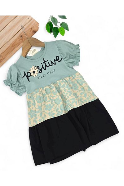 voyyo kids baby Girl's Positive Printed 4-5-6-7-8 Years Old Daily Combed Cotton Summer Dress