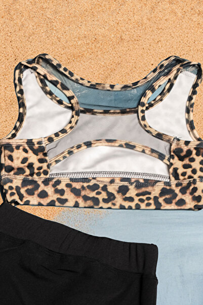 Beniizle Leaf Patterned Back Detailed Stretchy Fabric Girls Bikini Set