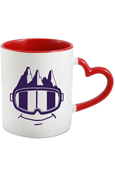 StoryGift Romania Cana Cu Ochelari De Ski, Munti, Sport, Iarna, Echipament, Multicolor 330 Ml, Cer, Cu Maner Inim Stg