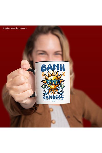 StoryGift Romania Sun mug with glasses money is not everything, 330ml, Ceramic with Black Handle, With Handle, STG.