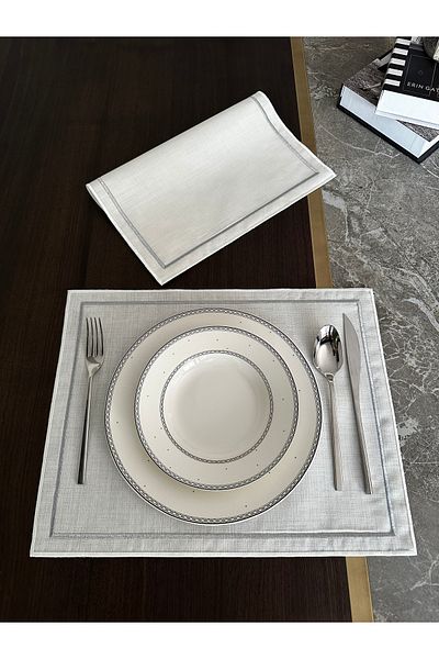 NURHAN HOME COLLECTION 2 Pieces Silver Color Double Row Embroidered American Service