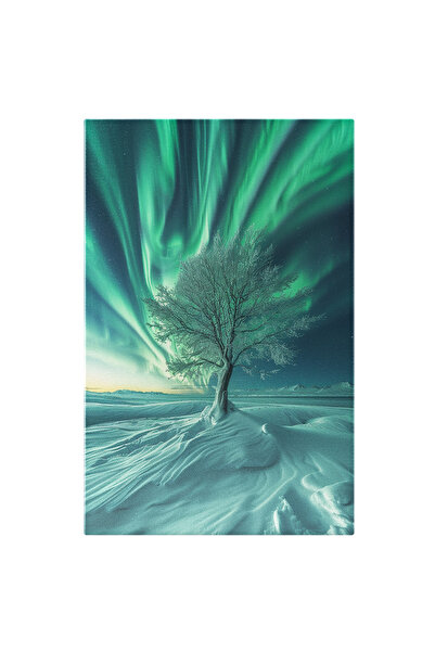 StoryGift Romania Tablou Canvas: Crengile Albe Ale Copacului Înzăpezit Ating Magia Verde De La Capătul Lumii Pict