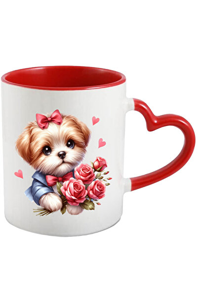 StoryGift Romania Cana Cu Un Catel Care Tine Un Buchet Cu Trandafiri Pe Care ...