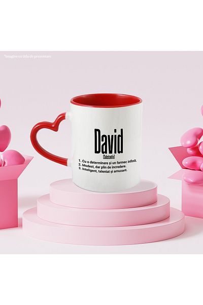 StoryGift Romania Mug With Name David, Determination, Modest, Intelligent, Funny, Personalized, Like, With, STG