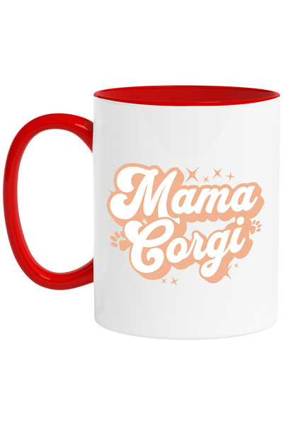 StoryGift Romania Cana Mama Corgi Caine Familie Animale, 330ml, Ceramic Cu Maner Rosu, Cu Maner Rosu Stg