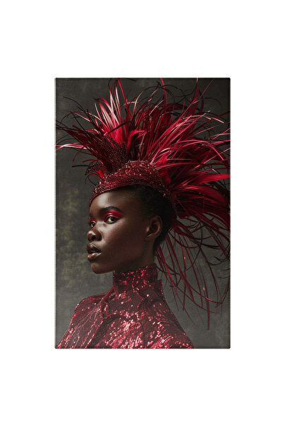 StoryGift Romania Tablou Canvas Fată Profil Afro-american În Costum Roșu Scli...