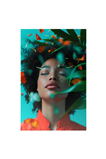 StoryGift Romania Tablou Canvas Dama Cu Parul Cret Negru Si Ochii Inchisi Cu ...