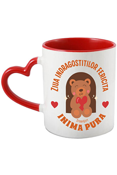 StoryGift Romania Cana Urs De Plus Cu Inima Ziua Indragostitilor Inima , 330ml, Ceramica Cu Maner , Cu Maner Inim Stg