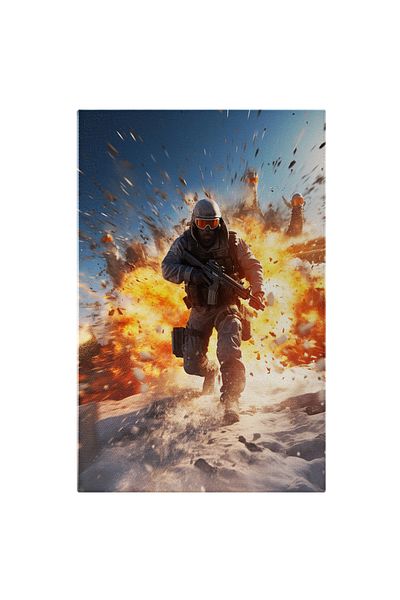 StoryGift Romania Canvas Painting: Man in War with Rifle in Hand Running Fire with Armed Vest and Helmet Pic