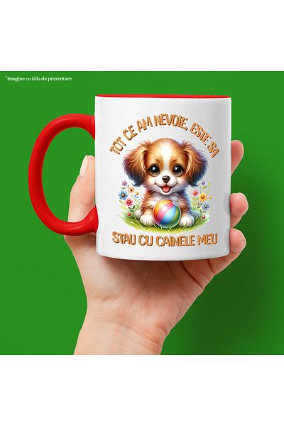 StoryGift Romania Dog mug with flowers, message ALL I NEED IS TO STAY WITH MY DOG, 33, With ,STG.