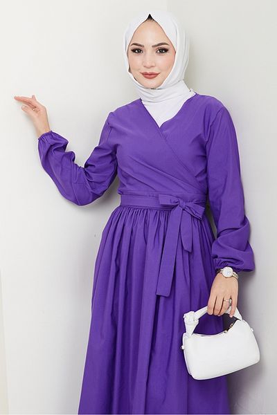 Bestenur Tie-Up Blouse Skirt Double Set 1465 - Purple