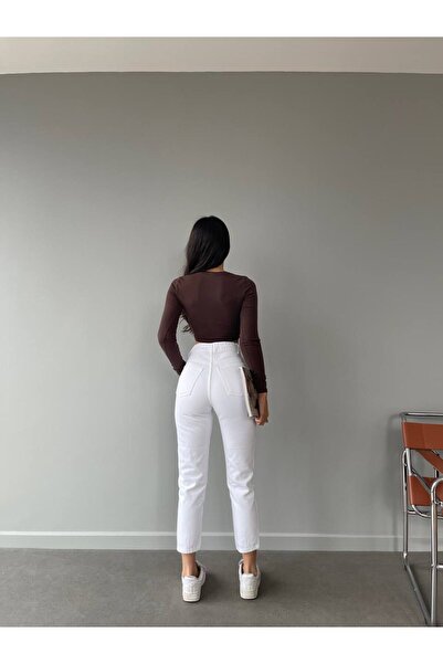 Shield Life Boyfriend White Mom Λευκό Παντελόνι Lycra Ψηλόμεση