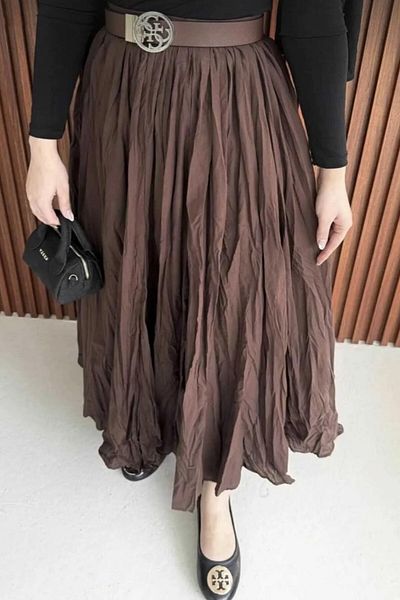 moda armanc Women's Crinkled Long Flared Hijab Skirt