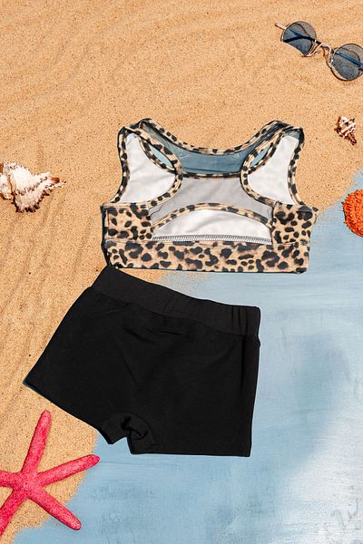 Beniizle Leaf Patterned Back Detailed Stretchy Fabric Girls Bikini Set