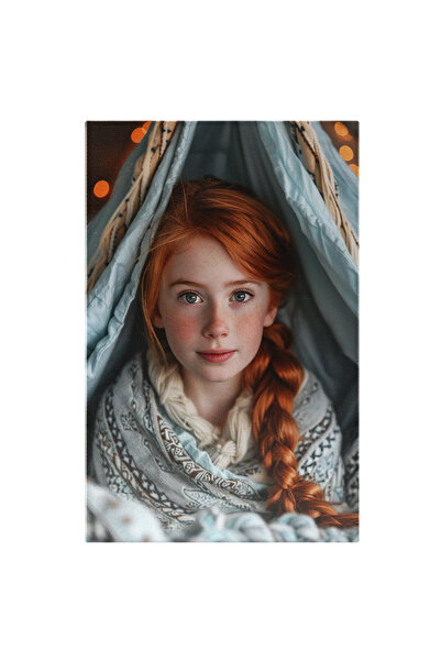 StoryGift Romania Tablou Canvas: Fetita Roscata Cu Ochii Verzi Si Pistrui In Cortul Facut De Ea Cu Genele Lungi