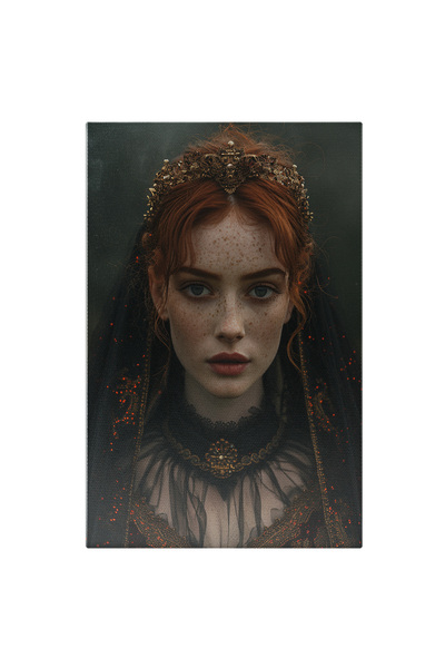 StoryGift Romania Tablou Canvas: Prințesă Roșcată, Pistruiată Cu Voal Negru Ș...