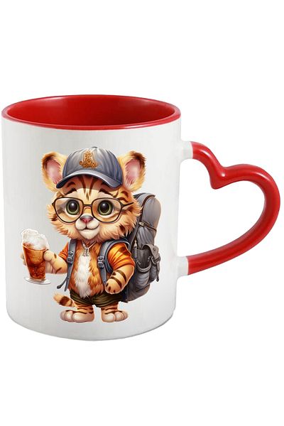 StoryGift Romania Mug with an Explorer Tiger Going on a Long Journey | Illustration | , With Heart Handle