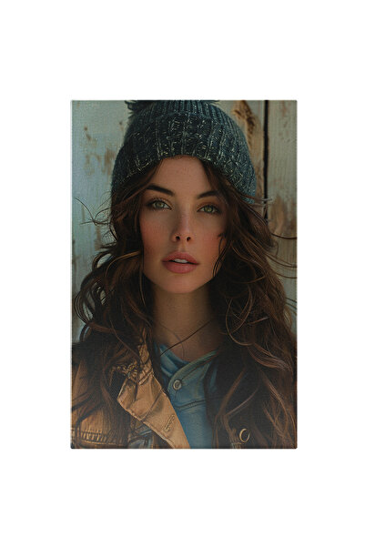 StoryGift Romania Tablou Canvas: Femeie Cu Păr Ondulat Și Căciulă În Outfit C...