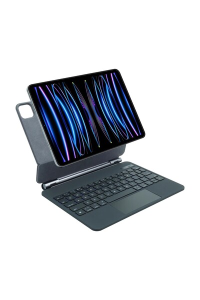 DUHALINE İpad Pro 11" Uyumlu Manyetik Magic Keyboard Katlanır Işıklı Klavyeli Tablet Kılıf+ Dokunmatik Kalem