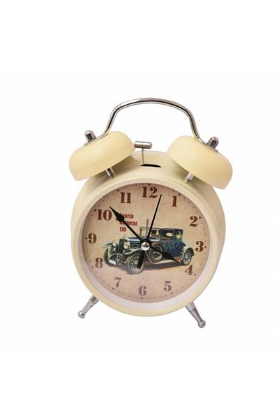 PUFO Ceas deșteptător auto retro, metal, 15 cm, alb