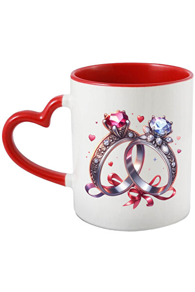 StoryGift Romania Cana cu 2 inele cu diamante, pietre pretioase, ilustratie, logodna, relatie, Val, Cu Maner Inim STG