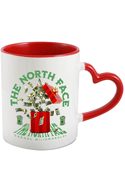 StoryGift Romania Cana _the North Face_ - Cadoul Milionarului, 330ml, Ceramica Cu Maner Inima Rosi, Cu Maner Inim Stg