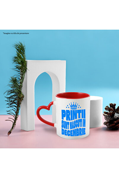 StoryGift Romania Cana Cu Coroana Regala Zi Aniversara Petrecere Luna Nastere Text Printi Nascut I, Cu Maner Inim Stg