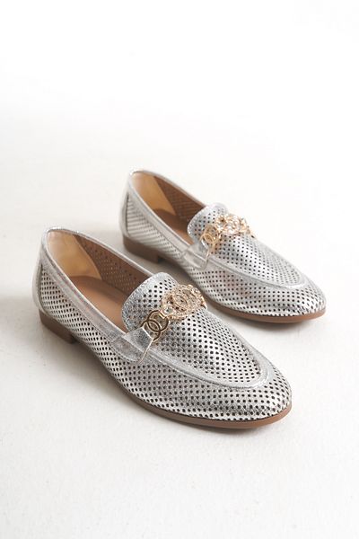 MARSEDO Andra Women's Buckled Round Toe Daily Ballerinas Silver
