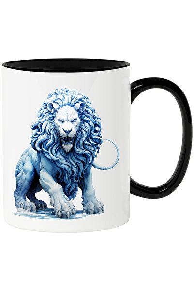 StoryGift Romania Cana Cu Un Leu Albastru | Ilustratie | Gheata | Frig | Furios | Nervos | Regele , Cu Maner Negru Stg