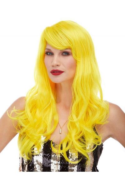 Skygo Yellow Color Long Wavy Party Wig
