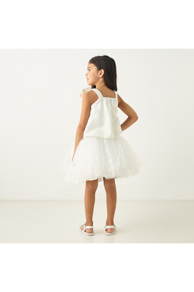 Juniors Solid Sleeveless Top and Textured Skirt Set