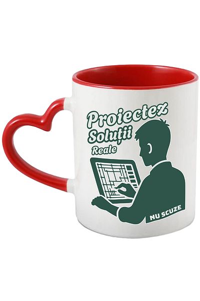 StoryGift Romania Cana Arhitect Cu Tableta Text Proiectez Solutii, Nu Scuze, 330ml, Ceramica Cu Ma, Cu Maner Inim Stg