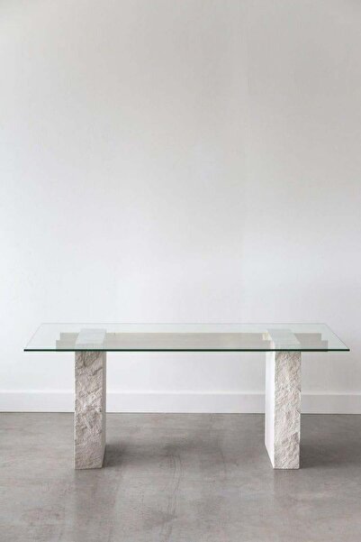Sümeyra Marble Art PATLATMA - Beyaz Mermer Cam Tablalı Masa