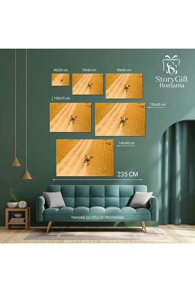 StoryGift Romania Tablou Canvas Vederea De Sus A Unui Combine Agricol Recoltand Grau Intro Campie Vasta, O Imagin