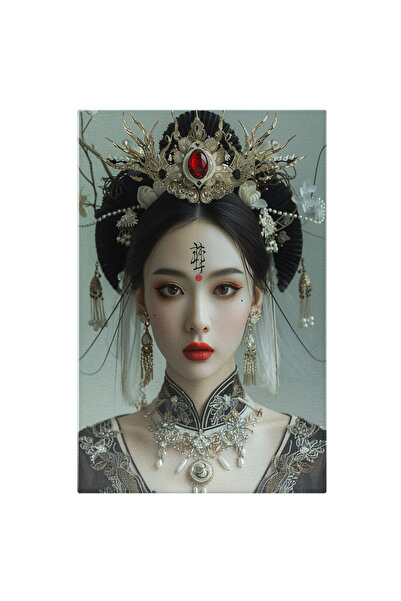 StoryGift Romania Tablou Canvas Femeie Chinezoaica Cu Coroana Pe Cap Si Semn In Frunte Cu Buze Rosii Si Ochi Mic