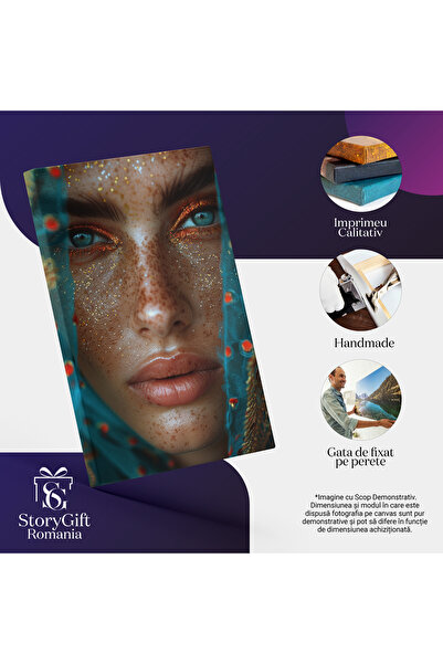 StoryGift Romania Tablou Canvas Magia Pistruilor, Chip Feminin Cu Multi Pistrui Si Ochii Albastri Cu Fard Portoc