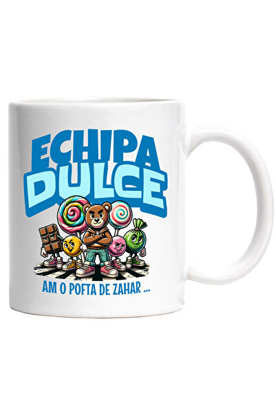 StoryGift Romania Cana Cu Dulciuri Razboi Acadele Bomboane Tableta Ciocolata Urs Text Echipa Dulce, Cu Maner Alb Stg