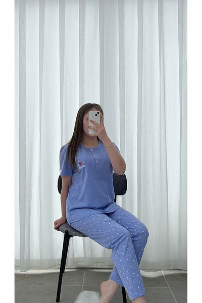 Lena Homewears Set de pijamale cu mânecă scurtă cu model de stea pentru femei, cu lenjerie