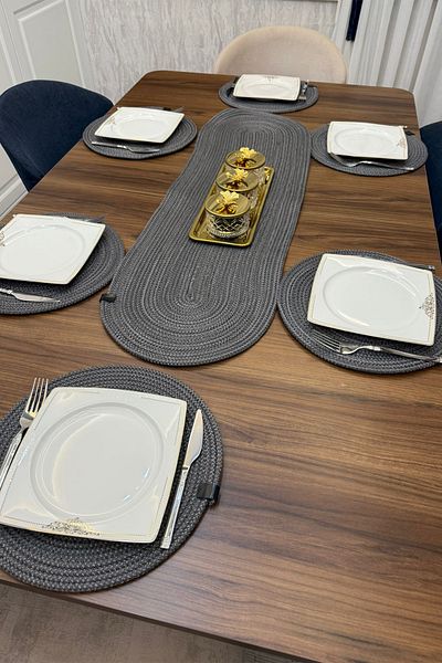 tropikal home Jută, set de servicii americane, 6 supla, 1 runner, set de supla, prezentare modernă de lux