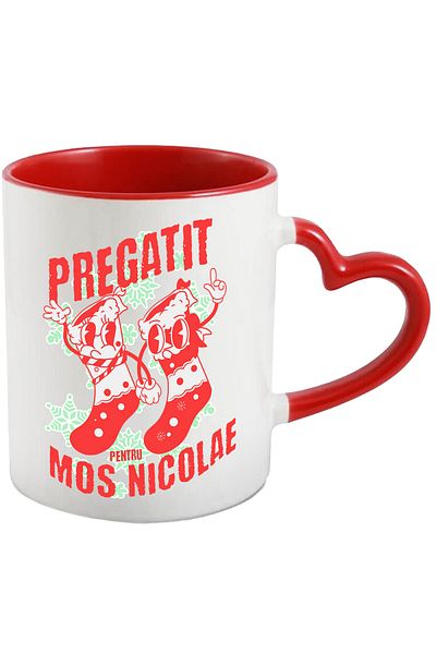 StoryGift Romania Cana Pregatit Pentru Mos Nicolae Sosete Pereche Craciun Sarbatoare, 330ml, Ceram, Cu Maner Inim Stg