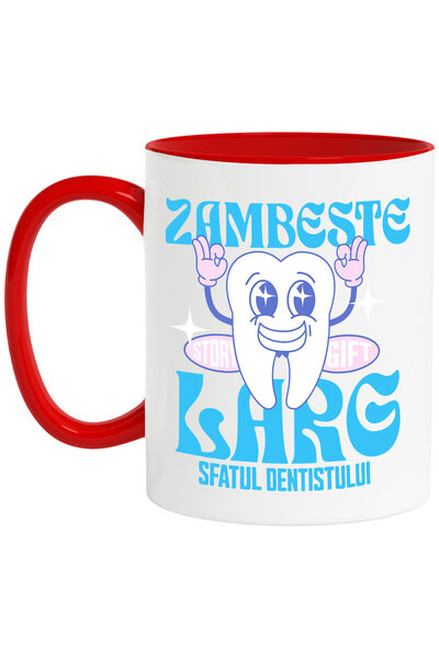 StoryGift Romania Cana cu Dinte Vesel Aratand Semn Ok Dentist Meserie Dantura...