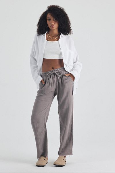 Polo State Women's Gray High Waist Wide Leg Muslin Trousers
