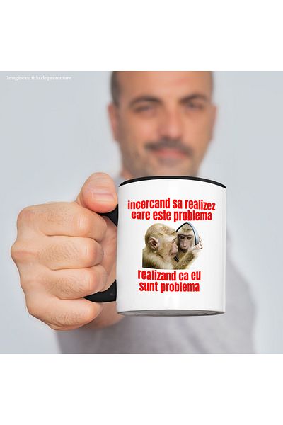 StoryGift Romania Funny monkey mug looking in the mirror, I am the problem, 330ml, Ceramic with, With, STG
