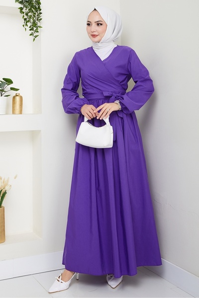 Bestenur Tie-Up Blouse Skirt Double Set 1465 - Purple