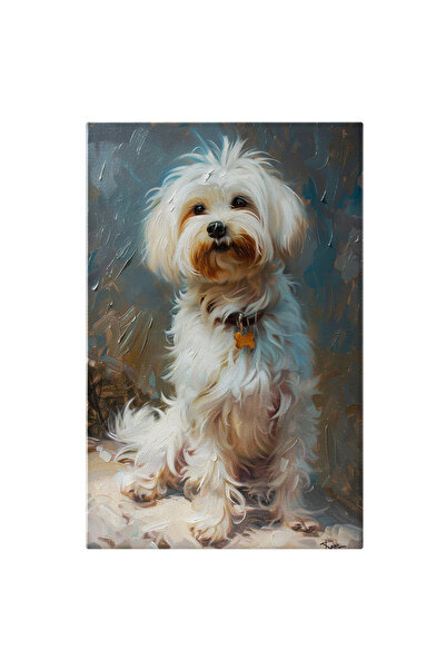 StoryGift Romania Tablou Canvas Pictura Unui Catel Alb Fericit Cu Ochii Mari Si Zgarda, Catelul Care Se Uita Dup